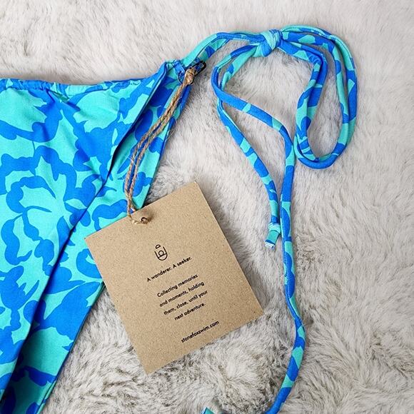 NEW Stone Fox Swim River String Bikini Swim Bottom in Ocean Bloom - Picture 3 of 13